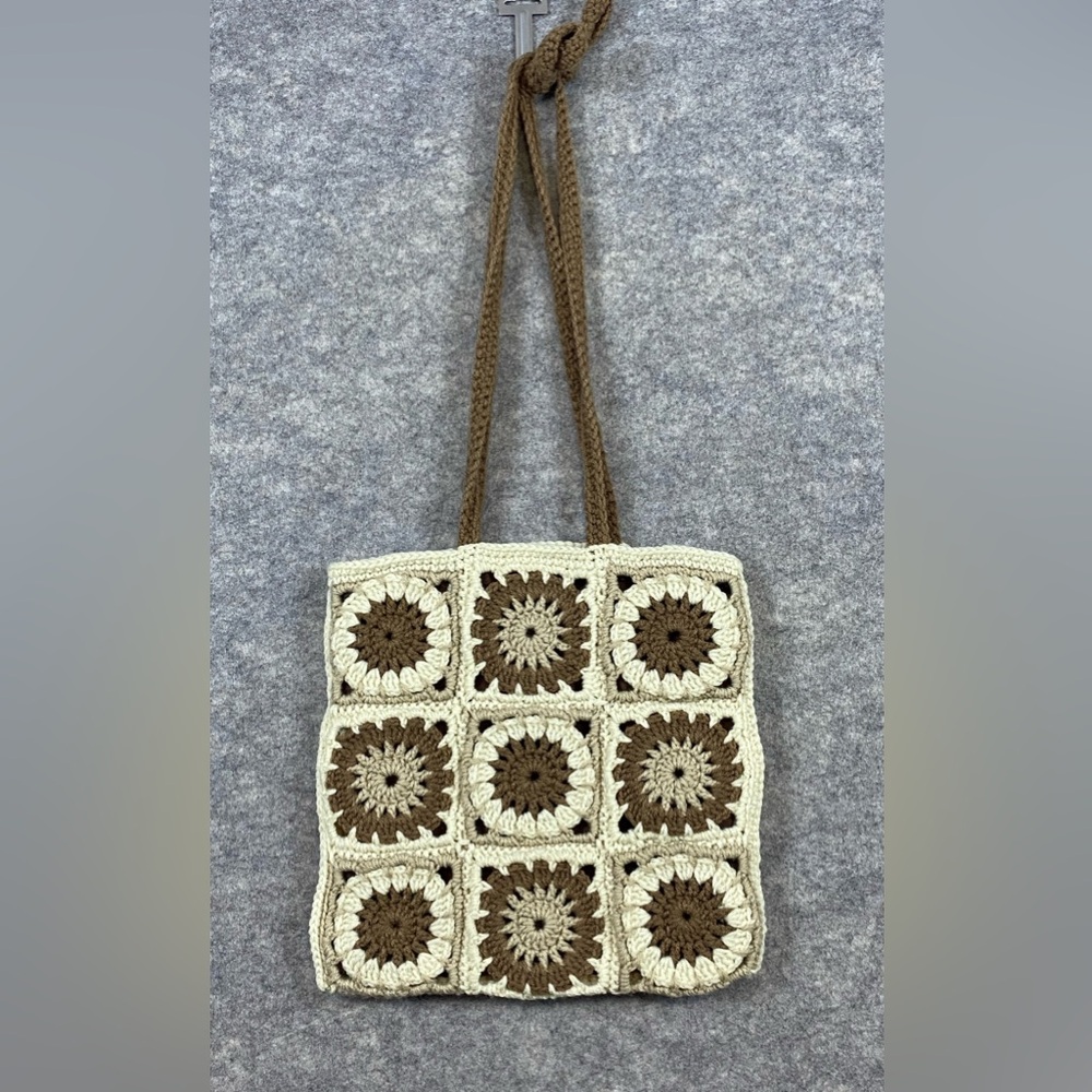Handcrafted Crochet Tote Bag - Cream and Brown